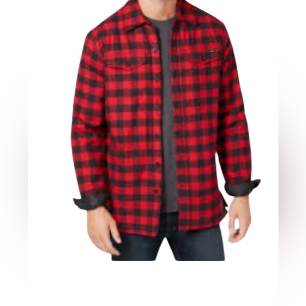 Dickies Men's Red and Black Plaid Shirt Jacket